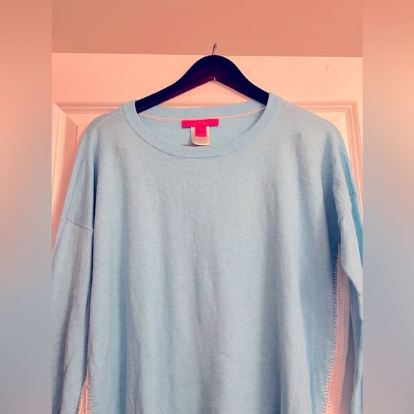 NWOT Lilly Pulitzer Damara Coolmax Crochet/Tassel Details Sweater Turquoise Sz M - Picture 12 of 16